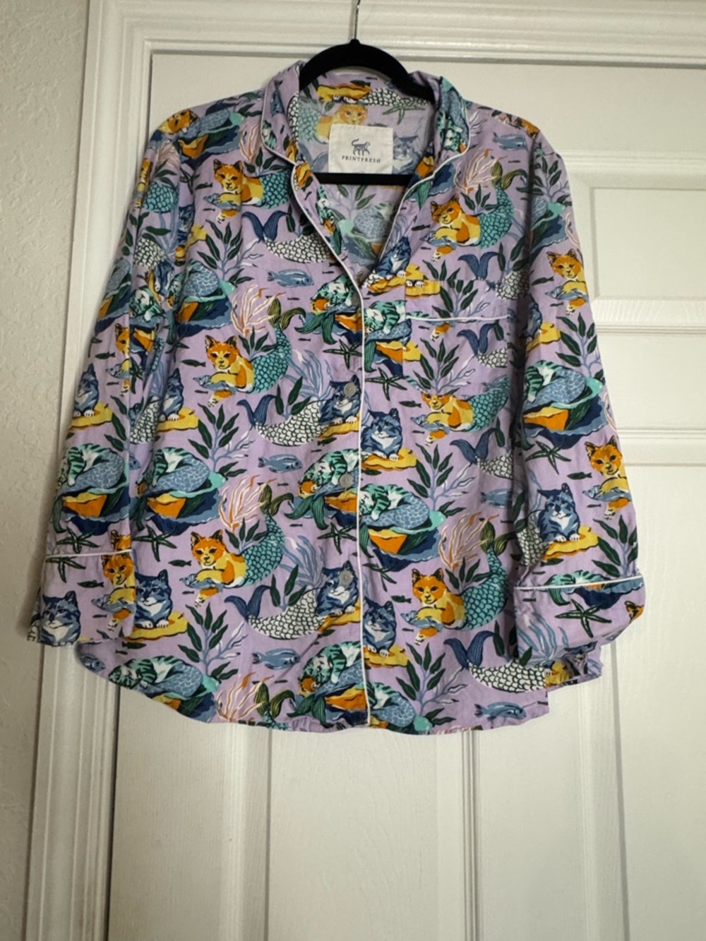 Printfresh Lavender Mermaid Cat Print Button-Up